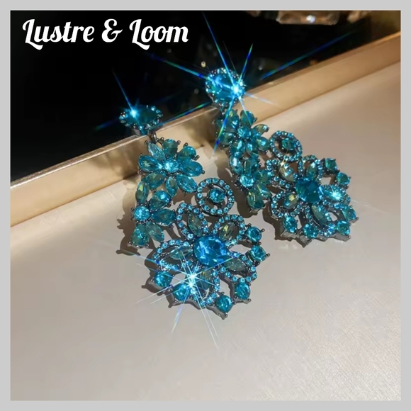 Lustrous Blue Crystal Earrings - Picture 6 of 7